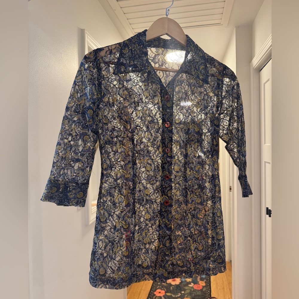 Y2K Sheer Floral Button-Up Blouse